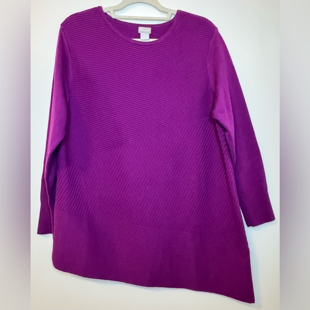 Chico’s Women's Thick Heavy Cotton Asymmetrical Ribbed Sweater Top Size 2/L